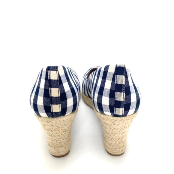 J.CREW Gingham Check Canvas Espadrilles Wedge Heel Blue / White Size 9.5 # E8117 - Picture 9 of 11